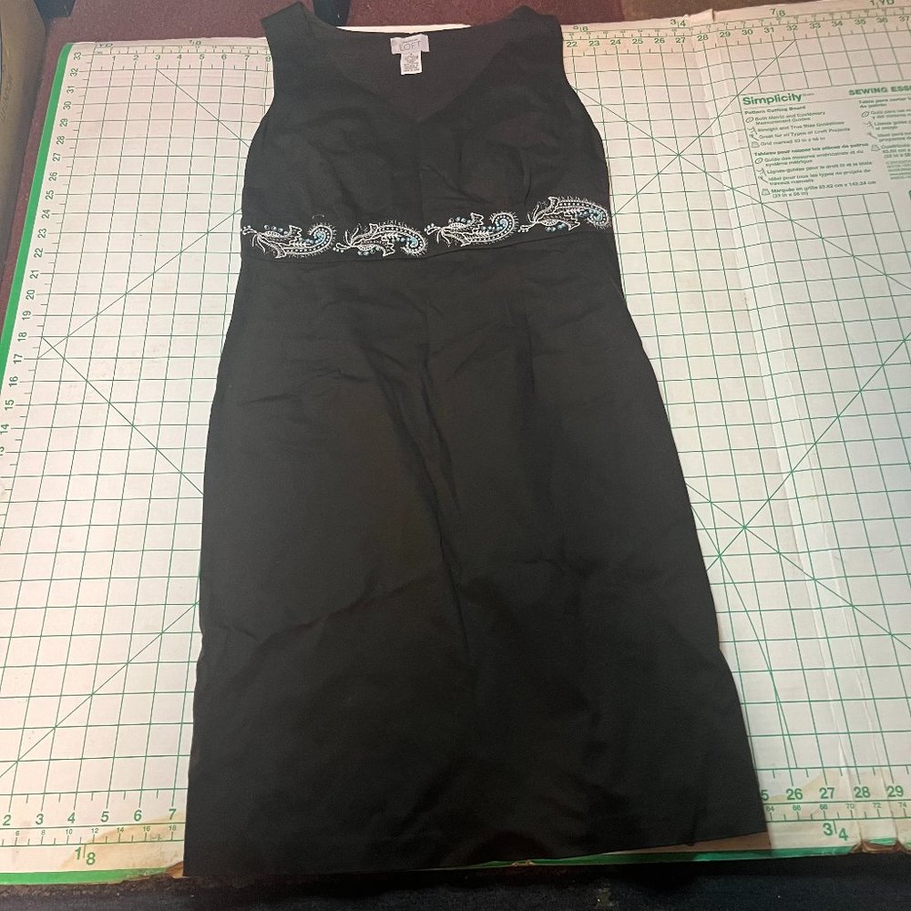 ann taylor loft brown turquoise beaded dress size 4 stretch